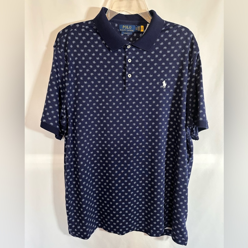 Polo Ralph Lauren XL Navy Blue Celestial Sunburst Geometric Print Polo Shirt XL
